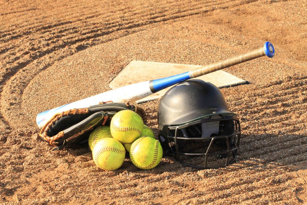 Softball Bat, Base, Helmets and Balls