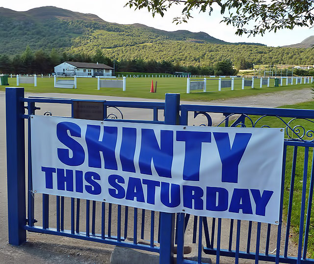 A banner at Newtonmore Shinty Ground